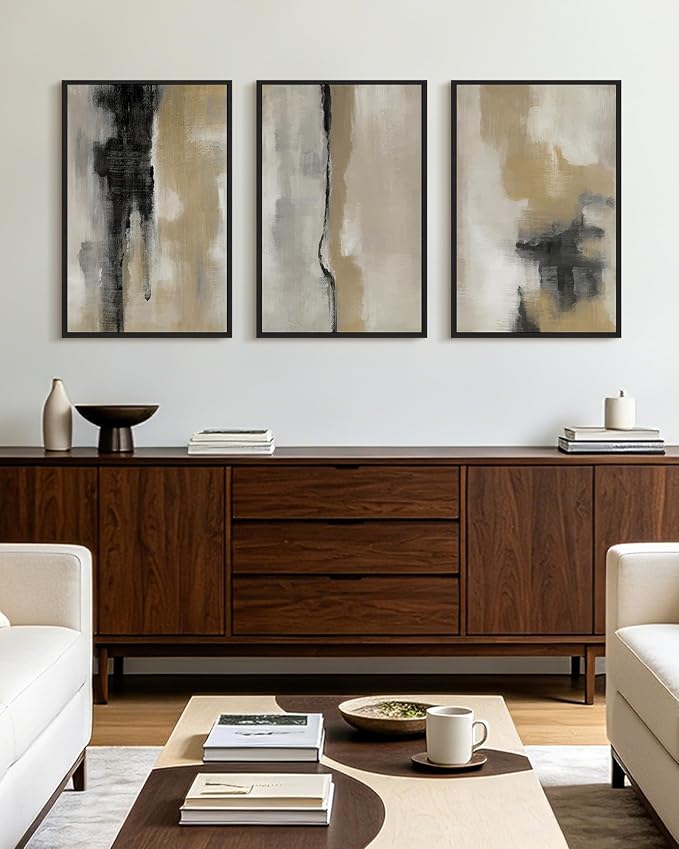 KUVIOKE Black Abstract Framed Wall Art Neutral Graffiti Pastel Minimalist Wall Decor Modern Art Painting for Bedroom Living Room 16x24in (Black Framed)