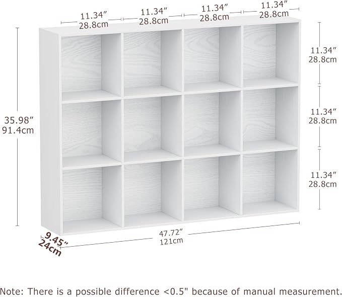 12 Cube Storage Organizer, Wooden Cube Shelves with Closed Back Panel, Reversible Bookcase, Cubes Closet Organizer for Home, Living Room, Kids Room, Office, Bedroom, Study, Hallway
