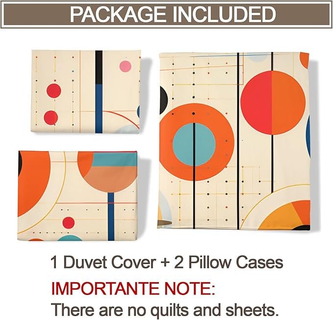 Retro Mid Century Duvet Cover Twin Vintage Geometric Bedding Set 2 Piece for Kids Bedroom Abstract Colorful Comforter Cover with Zipper Ties & 1 Pillowcases
