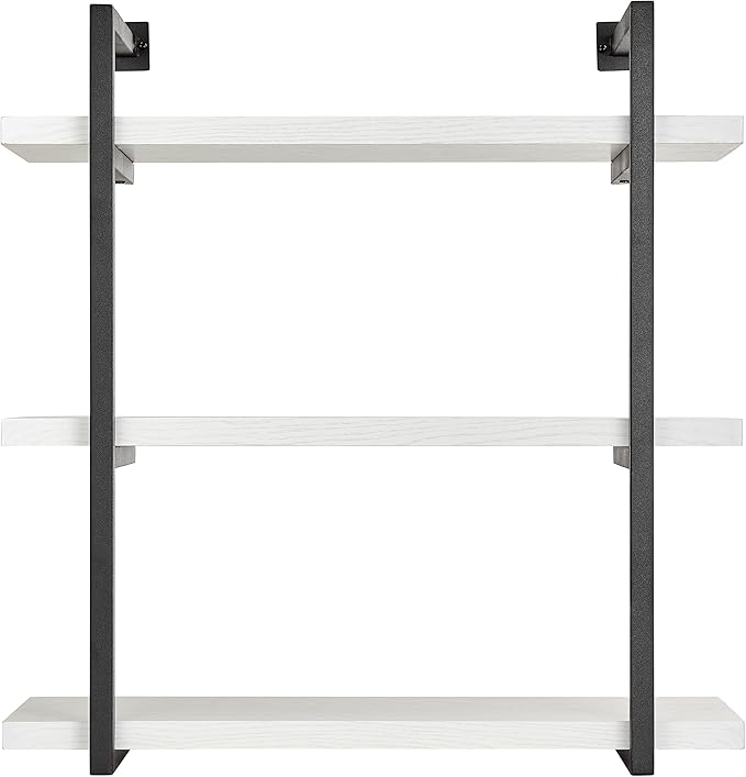 Danya B. Modern 3-Tier Hanging Bracket Wall Shelves in Black Metal and White Birch Finish