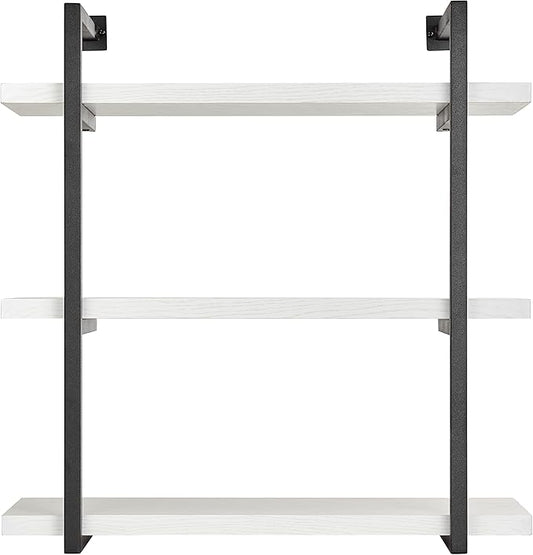 Danya B. Modern 3-Tier Hanging Bracket Wall Shelves in Black Metal and White Birch Finish