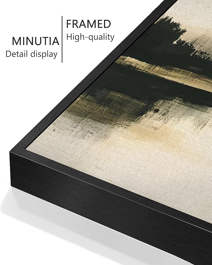 KUVIOKE Watercolor Abstract Mountain Lake Framed Wall Art Brown Landscape Nature Wilderness Painting Nordic Neutral Tan Illustration Decorative Home Decor 11x14in (Black Framed)