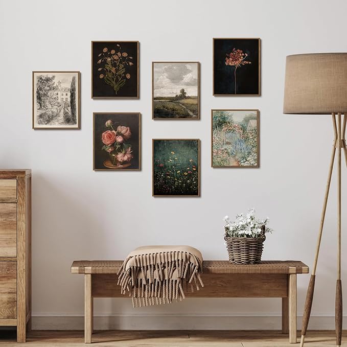 WALLZK Vintage Framed Wall Art Nature Landscape Canvas Prints Farmhouse Wall Decor Cottagecore Artwork for Walls Living Room Bedroom Bathroom 8"x10"