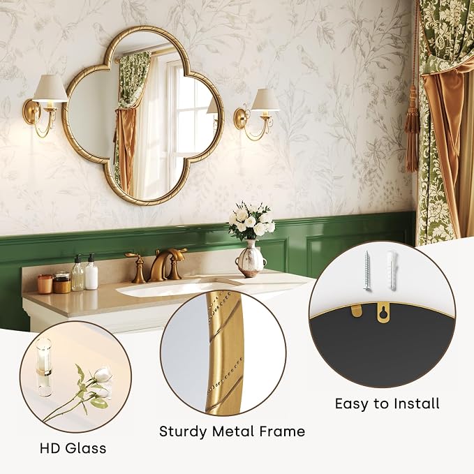 Uniclinens Gold Decorative Mirror 31.5" - Large Wall Mirror Decor with Metal Frame, Ideal for Entryway, Fireplace, Living Room, Hallway, Bathroom