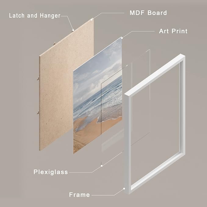 SIGNWIN Framed White Beach Grass Cloudy Ocean Sea Wave Horizon Wall Art, Set of 4 Landscape Colorful Wall Decor Prints, Nature Wilderness Wall Décor for Living Room, Bedroom - 11"x14" White