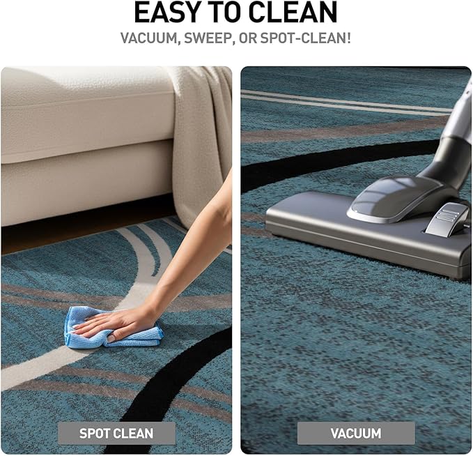 Rugshop Modern Wavy Circles Design Area Rug, Fade-Resistant Carpet for Entryway, Bathroom, or Kitchen, Blue, 3'3" x 5'