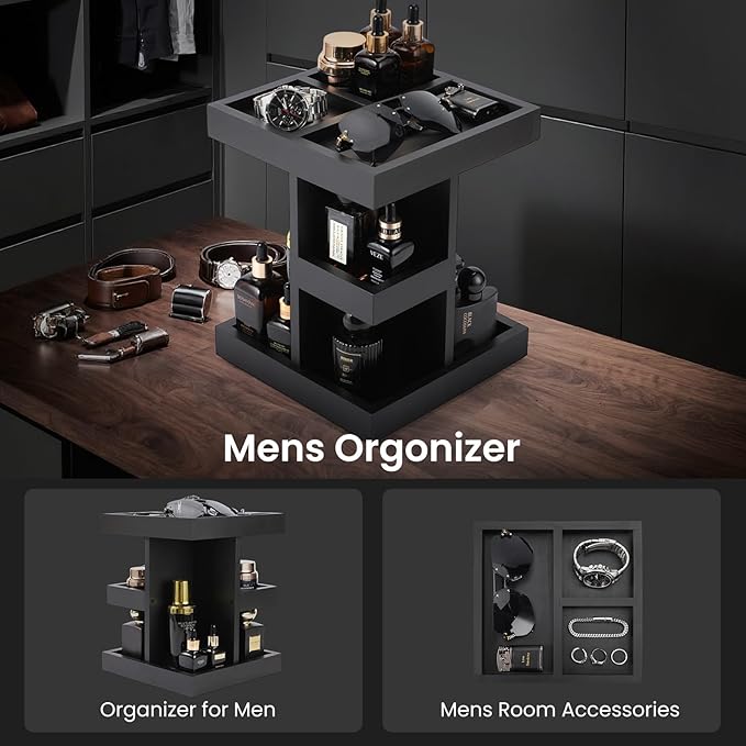 EXIN DECHEN Cologne Organizer for Men,Cologne Stand,3 Tier Wooden Perfume Shelf with Rotate,Desk Organizer,Gifts for Dad From Wife,Husband Boyfriend Birthday Gift Ideas,Valentine's Day Gifts for Men