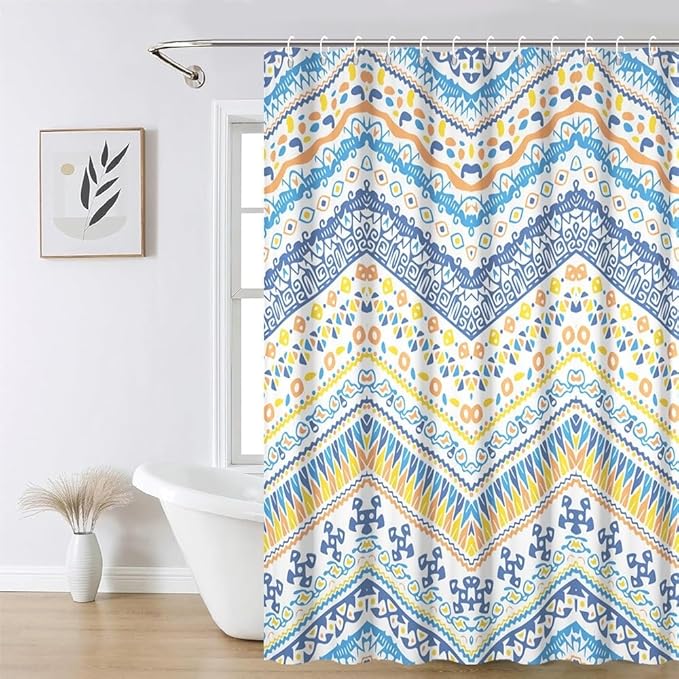 Blue Bohemian Shower Curtain for Bathroom Colorful Boho Striped Shower Curtains Modern Abstract Aesthetic Bathroom Decor Set Washable Waterproof Polyester Fabric with Hooks 54x72 Inch
