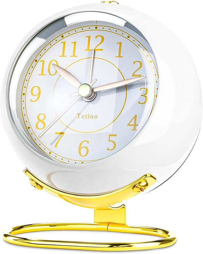 Analog Alarm Clocks,Retro Backlight Cute Simple design Small desk Clock With Night Light,Silent Non-Ticking,Battery Powered,For Kids,teens,Bedroom,travel,kitchen,Bedside Desk decor. (Bright White)