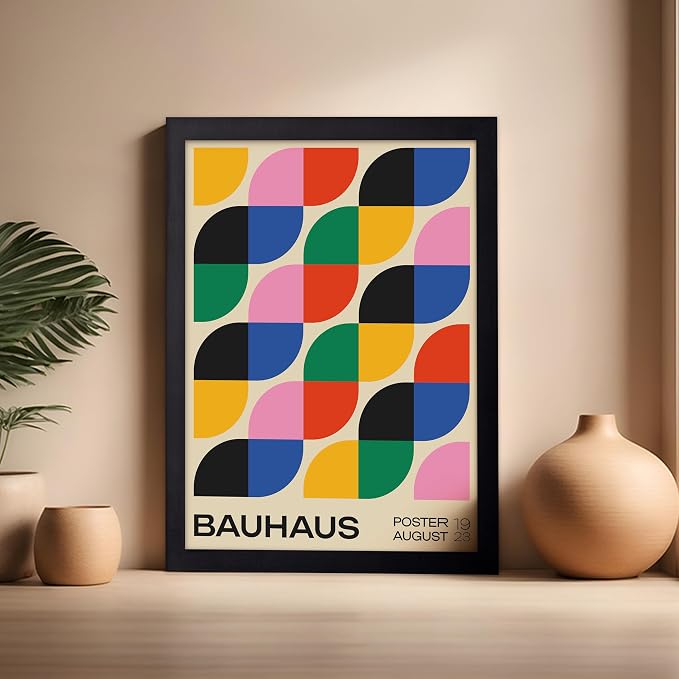 Poster Master Bauhaus Poster - Rainbow Knots Print - Abstract Art - Graphic Design Art - Geometric Art - Chic Boho Art - Mid Century Modern Art - Living Room or Bedroom Decor - 16x20 Black Framed