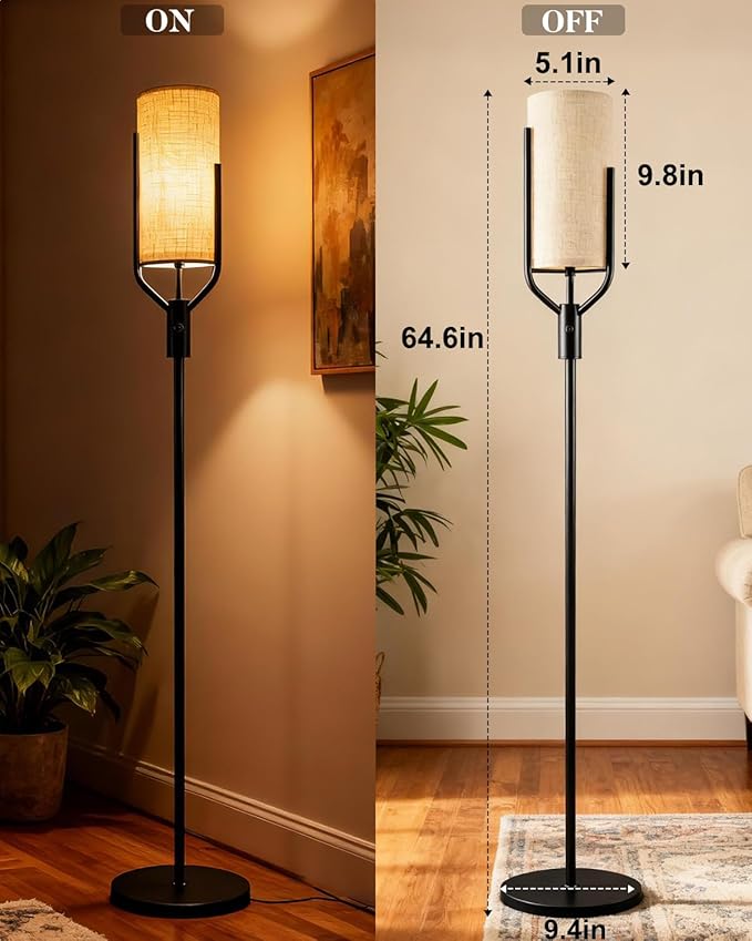 64.6IN Gold Floor Lamp - Dimmable LED Floor Lamp with Linen Shade, 3000K Soft Warm White | Bulbs Included | Modern Tall Lamp for Living Room, Bedroom, Wedding & Party