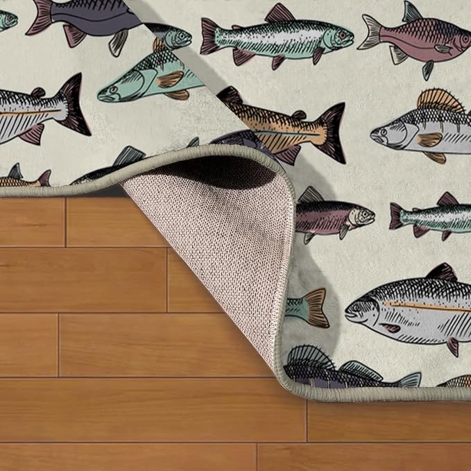 Ansouyi Non-Slip 5x7 ft Area Rugs, Washable Rug Carpet for Living Room, Vintage Fishes Trout Salmon Sea Animals Home Decor Rugs