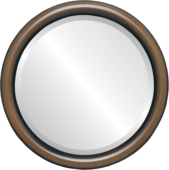 OVALCREST Round Wooden Beveled Wall Mirror for Home Decor, Bathroom, Vanity, Bedroom, Living Room, Hallway - Walnut - 16x16 Outside Dimensions