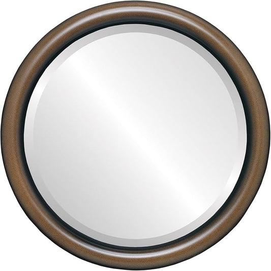 OVALCREST Round Wooden Beveled Wall Mirror for Home Decor, Bathroom, Vanity, Bedroom, Living Room, Hallway - Walnut - 20x20 Outside Dimensions
