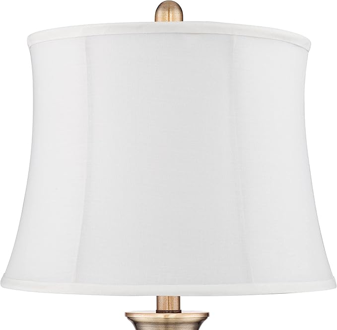 Regency Hill Becky Traditional Table Lamps 24 3/4" Tall Set of 2 Antique Brass Gold Metal White Softback Fabric Drum Shade for Bedroom Living Room House Home Bedside Nightstand Office Family