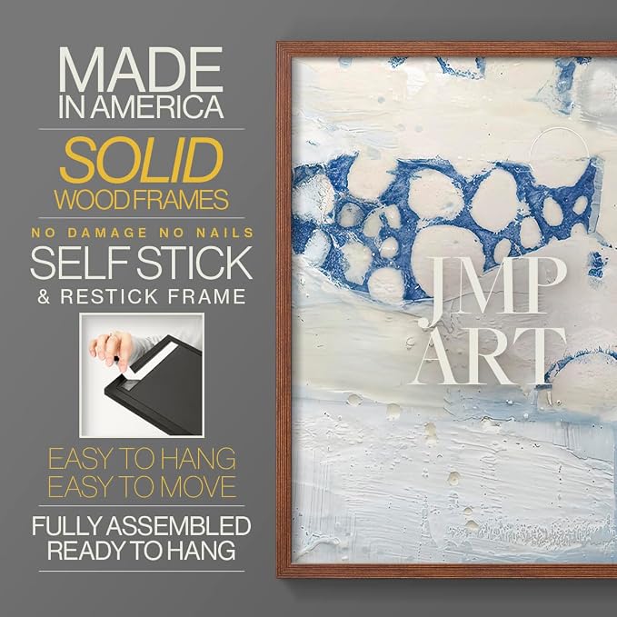 Renditions Gallery Set of 2 Peel & Stick Framed Prints, Textured Abstract Wall Art, Beach Themed Bubble Design Wall Decor, Re-Stickable - Ready to Hang - 22"x28" - Walnut Frame LT588