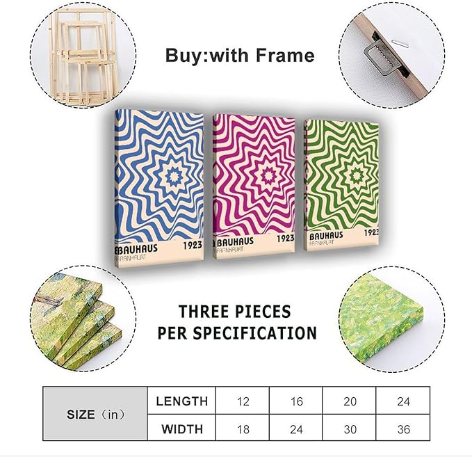9W Bauhaus Poster Abstract Canvas Wall Art Set of 3 Modern Boho Decor For Bedroom Livingroom Frame-style 12x18inch(30x45cm)