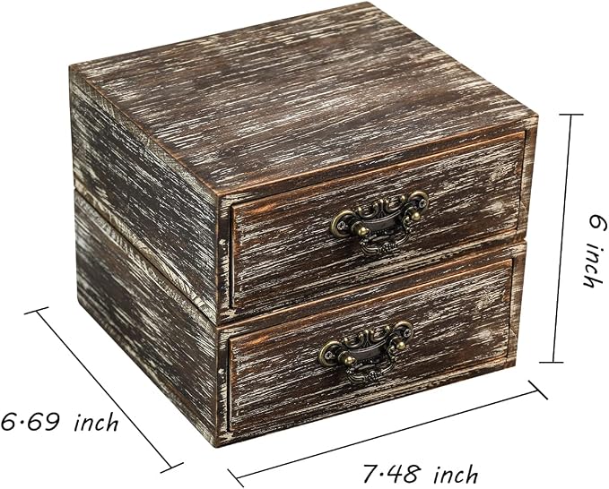 OKSQW Office Desk Organizer Drawers Dark Brown Vintage 2pcs/set Small Wood Desktop Storage Box Farmhouse Kitchen Countertop Organizer Makeup Storage Box for Workspace Home Toiletries Supplies Vanity