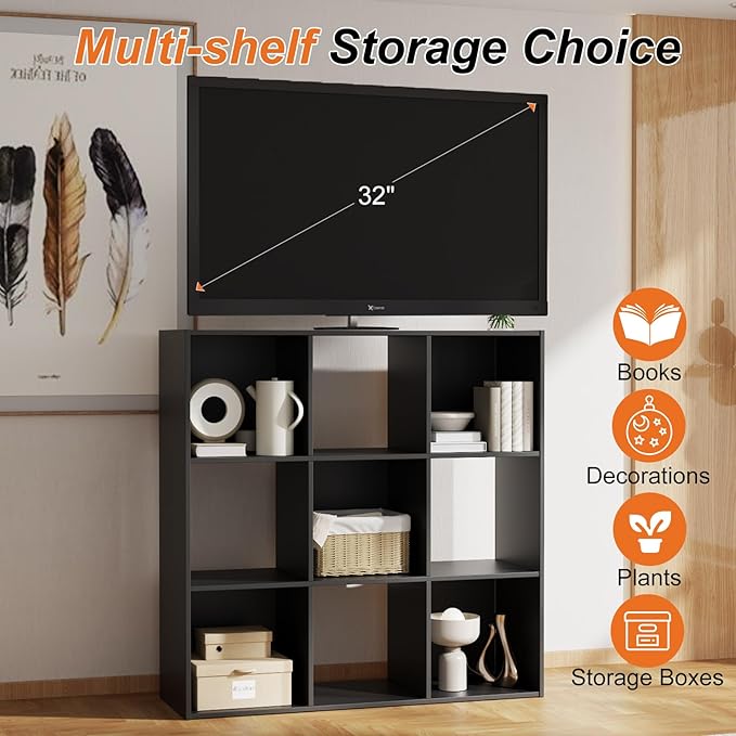 Sweetcrispy 9 Cube Storage Organizer - Open Cube Bookshelf with 5 Removable Back Panels, Display Storage Bookcase for Living Room, Bedroom, Entrance Hall, Home Office，36" Lx11.6 Wx36 H, Black