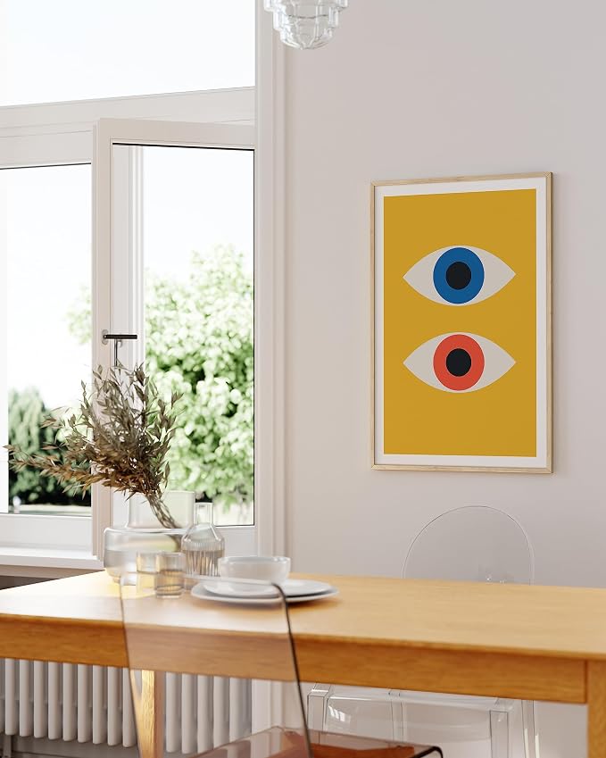 HAUS AND HUES Abstract Wall Art – Retro Geometric Prints, Bauhaus Style Evil Eye Artwork, Modern Contemporary Wall Decor (Unframed 24x36)