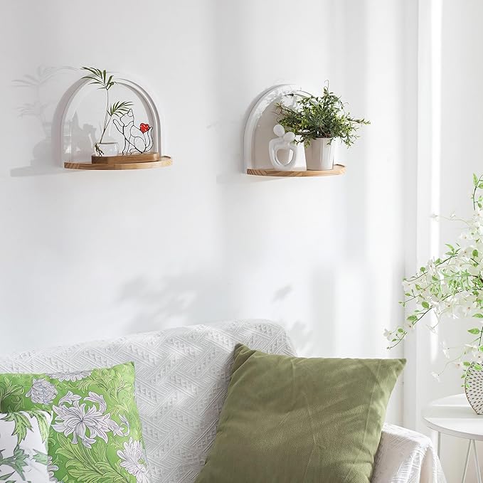 Boho Wall Decor: Decorative Floating Shelves Mid Century Modern MCM Hanging Shelf for Displaying Plants Small Items