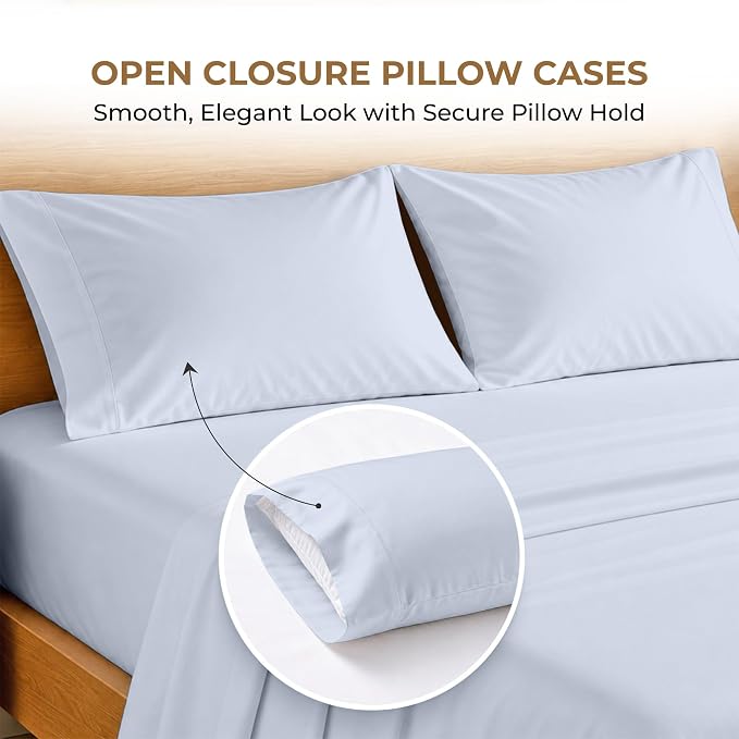 SGI bedding 100% Egyptian Cotton Sheets California King Size – 600 Thread Count Sheets Set, Soft, Cooling, 15" Deep Pocket, Luxury Hotel Bedding, Breathable, Durable - Light Blue