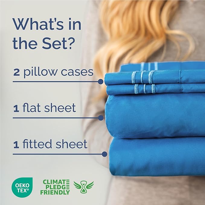 Full Size 4 Piece Sheet Set - Comfy Breathable & Cooling Sheets - Hotel Luxury Bed Sheets for Women and Men - Deep Pockets, Easy-Fit, Soft and Wrinkle Free Sheets - Royal Blue Oeko-Tex Bed Sheet Set