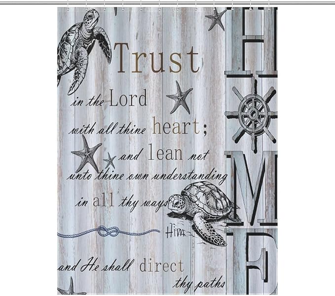 Inspirational Quote Navigation Shower Curtain Starfish Sea Turtle Rudder Home Waterproof Shower Curtains for Bathroom Decor 12 Pack Hooks 55x72in（140x183cm）