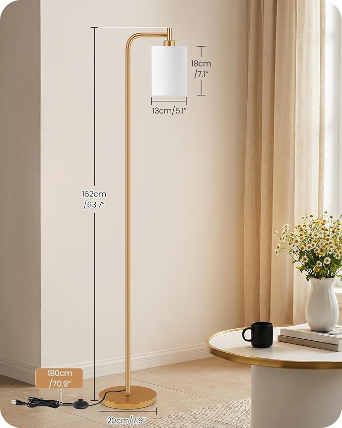 2Pack Dimmable Floor Lamp for Living Room with Remote and Foot Switch, Modern Standing, Corner Lamp,10W Bulb 3 Color Temperatures, for Bedroom, Office, ETL Listed, Gold and White DCW19LDP205