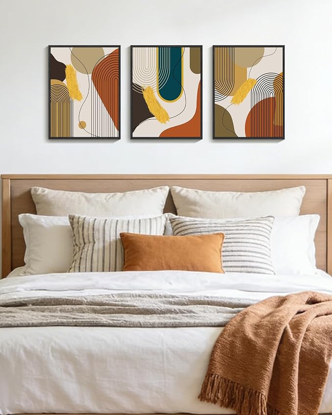 PHOPAGO Boho Abstract Framed Wall Art Modern Minimalist Luxury Gold Line Artwork Kitchen Dining Room Decor 11x14in Black Framed