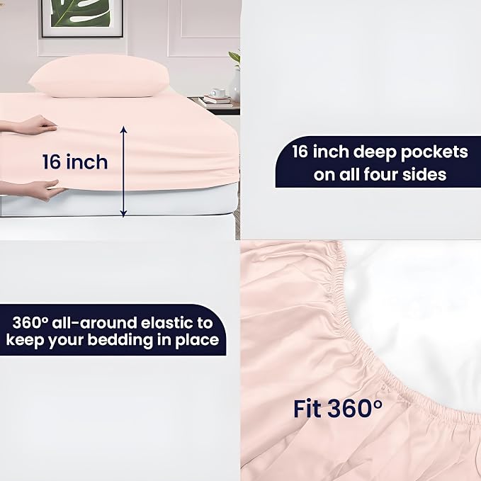 SGI bedding 100% Egyptian Cotton Sheets RV King Size – 600 Thread Count Sheets Set, Soft, Cooling, 15" Deep Pocket, Luxury Hotel Bedding, Breathable, Durable - Peach
