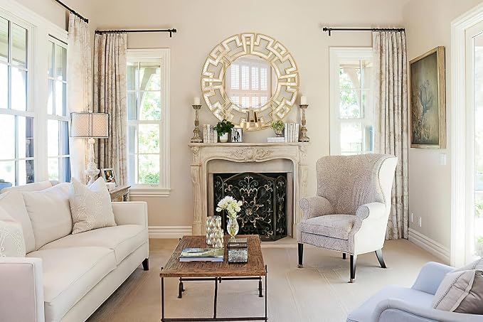 Chende Large Gold Mirrors for Decor, 44'' Round Wall Mirrors for Dining Room Entryway, Elegant Decorative Mirror with Wooden Frame for Living Room, Bedroom, Fireplace