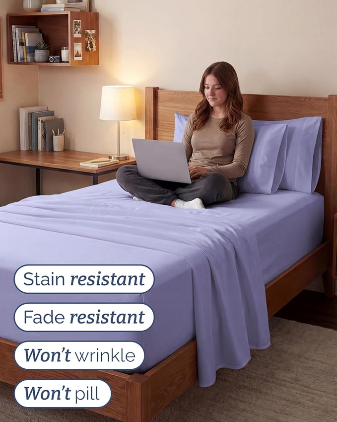 Extra Deep Twin XL Sheet Set - 4 Piece College Dorm Bed Sheets Set with Extra Deep Pockets - Ultra-Soft, Comfy & Breathable Bedding for Women, Men, Kids & Teens - Wrinkle & Fade Resistant - Lavender