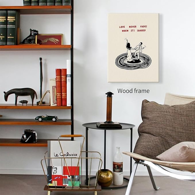 Romantic Valentines Day Couple Dance Wall Art Modern Love Quotes Poster Minimalist Vinyl Record Canvas Prints for Living Room Bedroom Home Wall Decor 016X20 inch Wood Framed