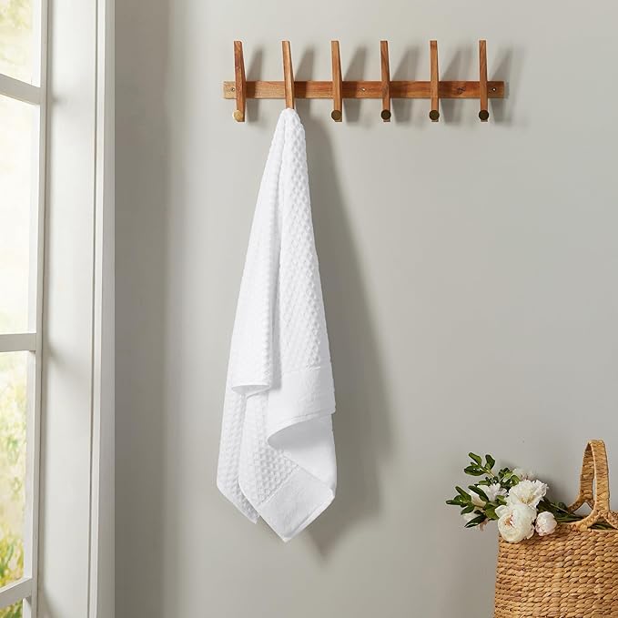 Great Bay Home White Hand Towel - 100% Cotton - Absorbent, Durable, Quick-Dry Bathroom Hand Towels (Optic White, 26" x 16")