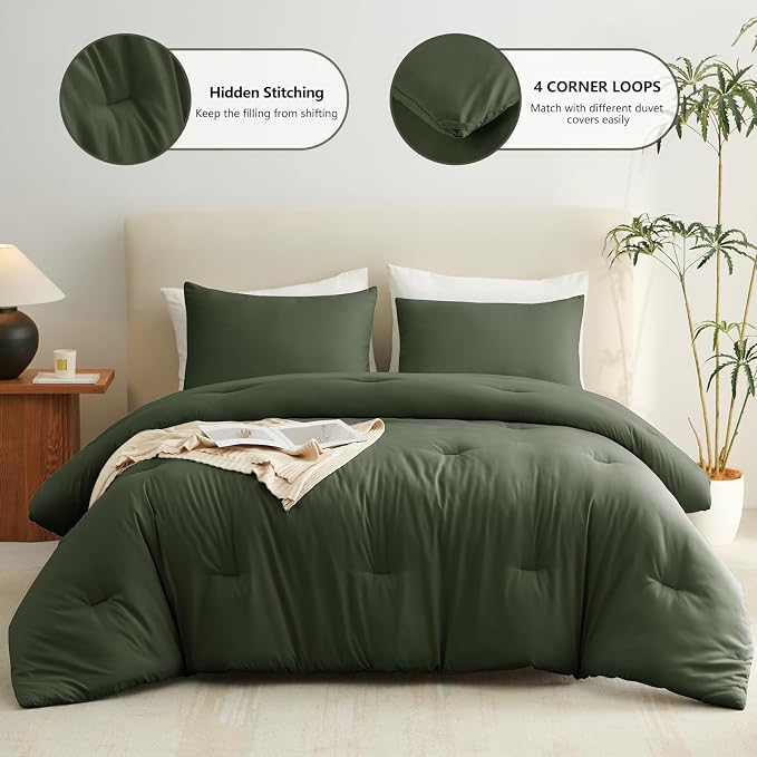 CozyLux Twin Comforter Set College Dorm Essentials, 2 Pieces Dark Green Twin Extra Long Solid Bedding Set, Twin XL Bed Set with Down Alternative Comforter and 1 Pillowcase, Back to School Room Gift