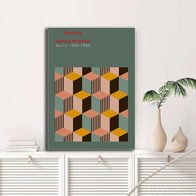 Poster Wall Art Picture Bauhaus Exhibition Poster Geometric Minimalist Abstract Wall Art Print Mid Century Modern Orange Sage Green Decor Modern Home and Bedroom Decoration 12x18inch without Frame