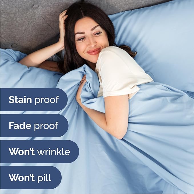 Queen Size 4 Piece Sheet Set - Comfy Breathable & Cooling Sheets - Hotel Luxury Bed Sheets for Women & Men - Deep Pockets, Easy-Fit, Soft and Wrinkle Free Sheets - Light Blue Oeko-Tex Bed Sheet Set