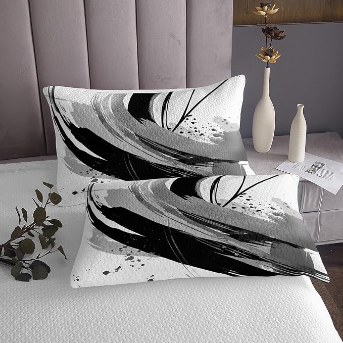 Erosebridal Black and Grey Quilt Set Queen - Geometric Decorative Abstract Coverlet Set Modern Striped Bed Set for Boys Adults Girls Minimalists Graffiti Aesthetic Lines Bedspread Sets