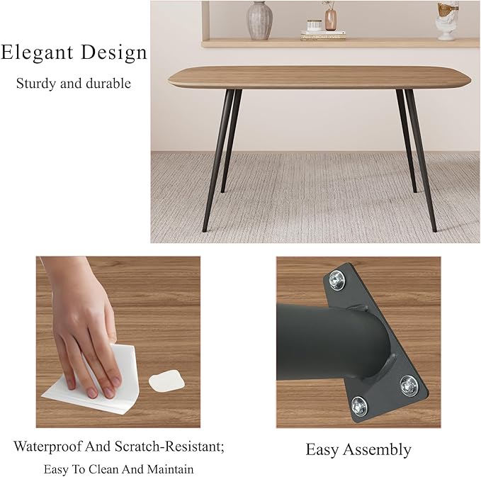47.2'' Dining Table Set for 2,Modern Wood Dining Table,Leather Dining Chairs 2,Table and Chairs Set of 2,Ideal for Kitchen Dining Room (Walnut Color Table + 2 White Chairs)