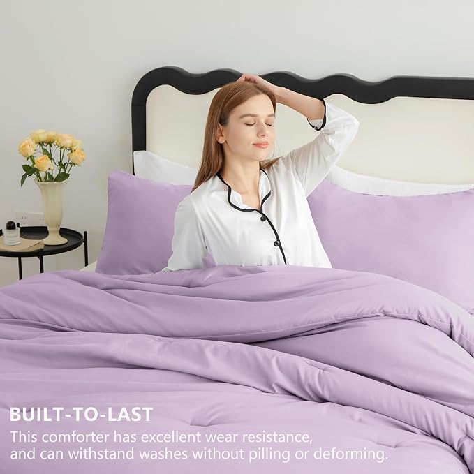 CozyLux Full Size Comforter Set Lavender, 3 Pieces Lightweight Down Alternative Quilted Bedding Sets, Light Purple All Season Soft Breathable Solid Comforter with 2 Pillowcases, Bed Set Gift for Home