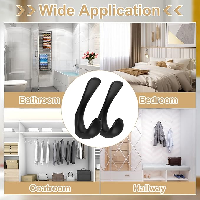 1 Pack Towel Hooks for Bathrooms Wall Mounted, Matte Black Bathroom Hooks for Towels, Robe & Towel Hook for Wall, Modern Black Bath Towel Hook