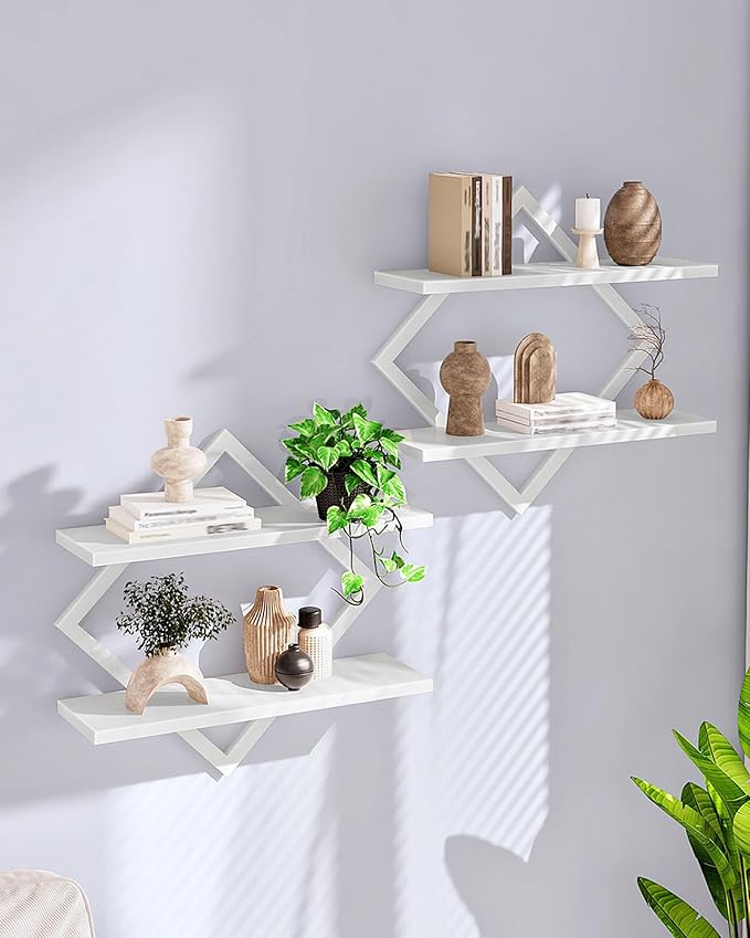 CHOEZON Floating Shelves, Set of 2 Wall Shelves, 2-Tier Hanging Shelves, Wall Shelf Set of 2, for Living Room, Bedroom, Kitchen, Office, Study, White TBJ01P2WB