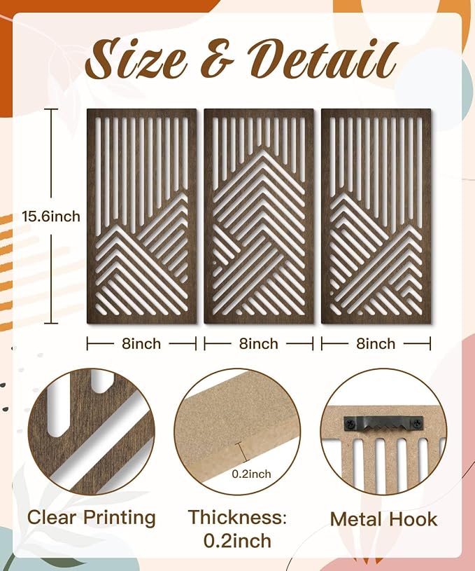 Putuo Decor Geometric Wood Wall Decor Set of 3, Mid-Century Modern Wall Art, Abstract Wall Decor for Living Room Bedroom Hallway