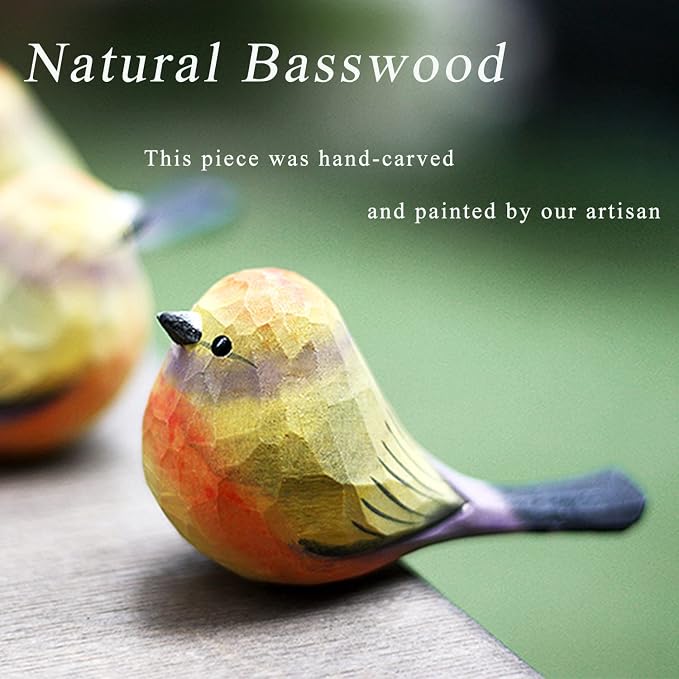 WEAUSUP Hand Carved Wooden Bird Figurine Gift for Friends | Hand carved wood bird statue with delicate paint,home shelf decor gift(Leptopoecile sophiae)