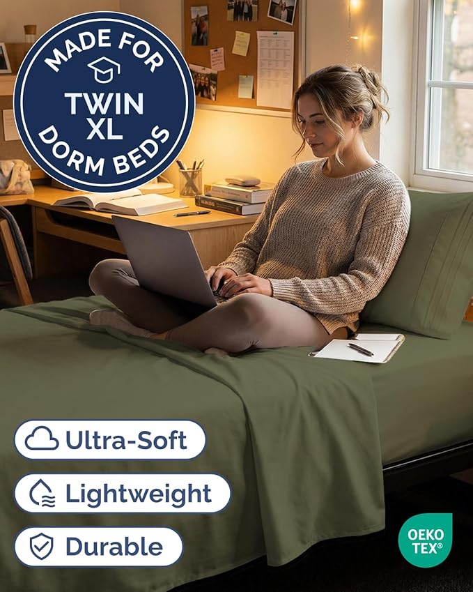Twin XL Size 3 Piece Sheet Set - Comfy Breathable & Cooling Sheets - Hotel Luxury Bed Sheets for Women & Men - Deep Pockets, Easy-Fit, Soft & Wrinkle Free Sheets - Sage Green Oeko-Tex Bed Sheet Set