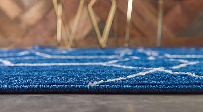 Unique Loom Trellis Frieze Collection Area Rug - Geometric (2' x 6' 1" Runner, Navy Blue/ Ivory)