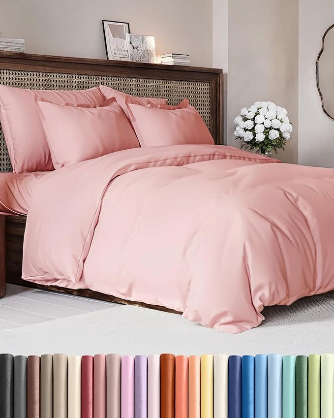 Duvet Cover Cal King Size - Extra Soft Cal King Size Duvet Cover - Lightweight, Breathable, Easy Care & Fade Free w/Zipper Closures & Ties - 104" x 98" Inches - (Baby Pink) Comforter Not Included