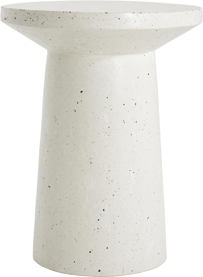 ø18.75'' Faux Concrete Cement Round Side Table End Table, Modern Contemporary Minimalist Style, MGO Material for Indoor & Outdoor, No Assembly, White