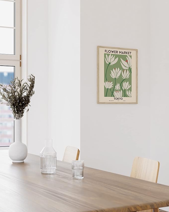 HAUS AND HUES Framed Flower Prints – Matisse Wall Art, Minimalist Floral Decor, Flower Market Poster, Aesthetic Bedroom or Living Room Art (Beige, 12x16)
